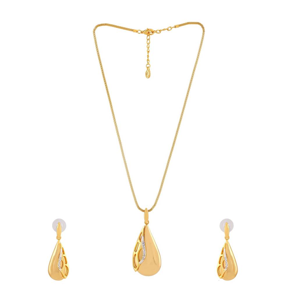 Estele Gold Plated Classic Drop Designer Pendant Set With White Austrian Crystal For Women : 9492NKER