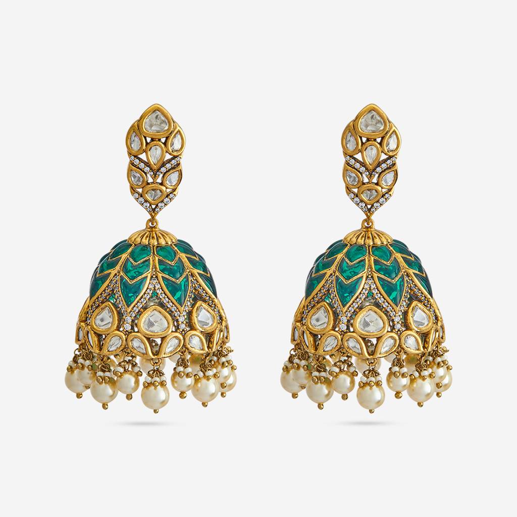 Ethnic Kundan Jhumkas-182254 : 435301