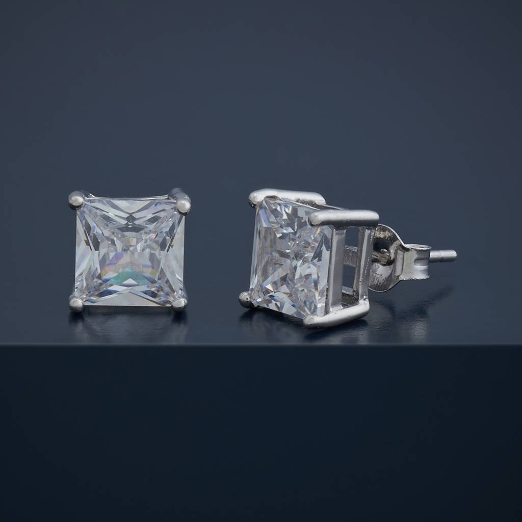 Kushal'S Fashion Jewellery White Gold-Plated Zircon 92.5 Sterling Silver Studs-183236 : 437849