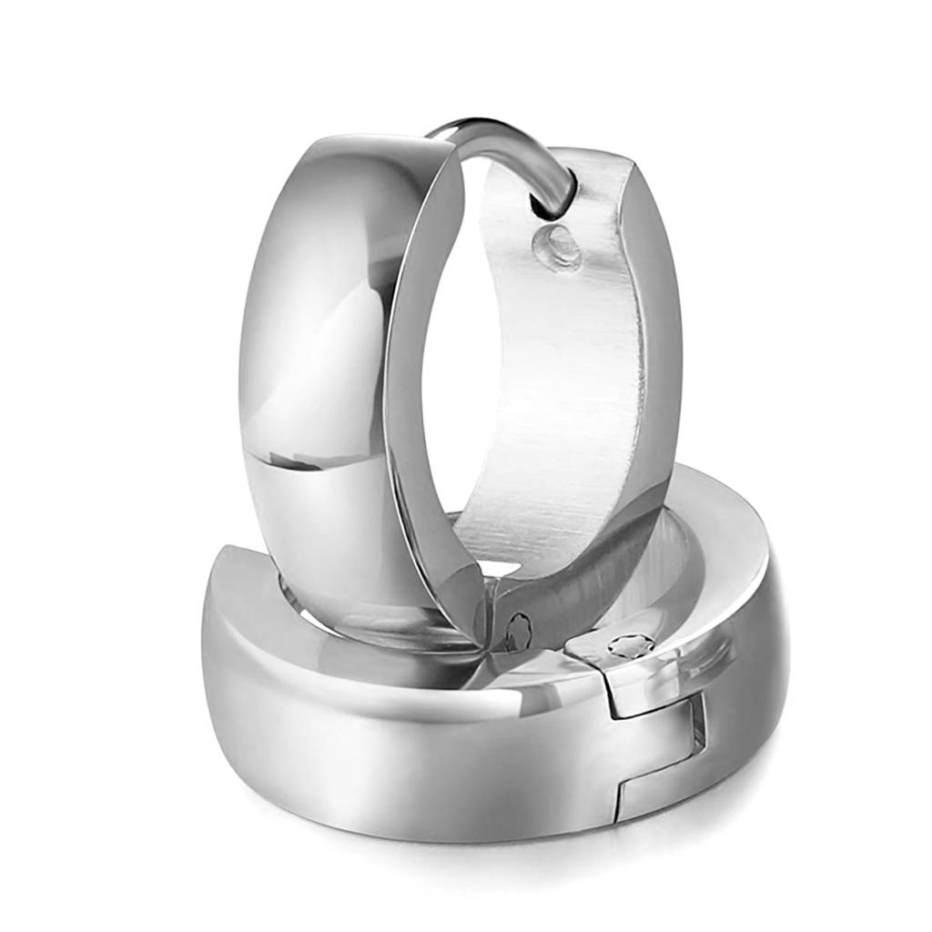 Stainless Steel Silver Plated Hoop Huggie Earrings For Men : PX9ME04S