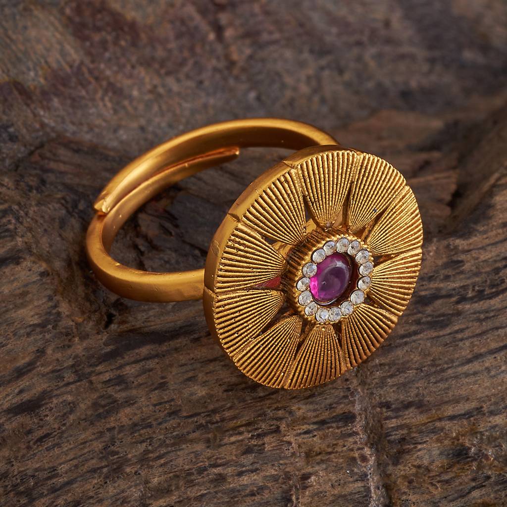 Kushal'S Fashion Jewellery Ruby Gold-Plated Ethnic Antique Finger Ring-176764 : 423714