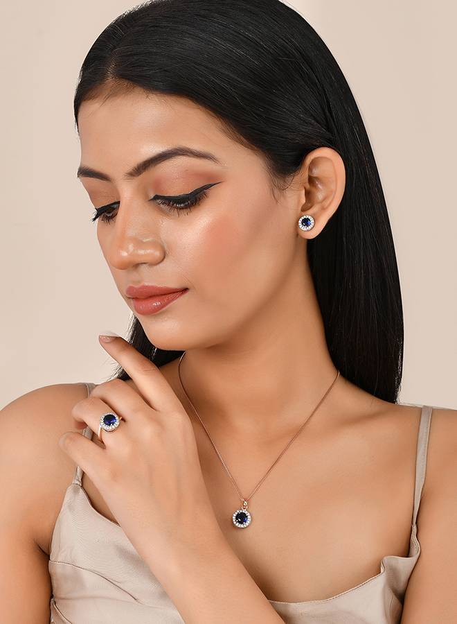 Sparkling Essentials Blue Round Cut Cluster Setting Cz Box Set : 8905124480450