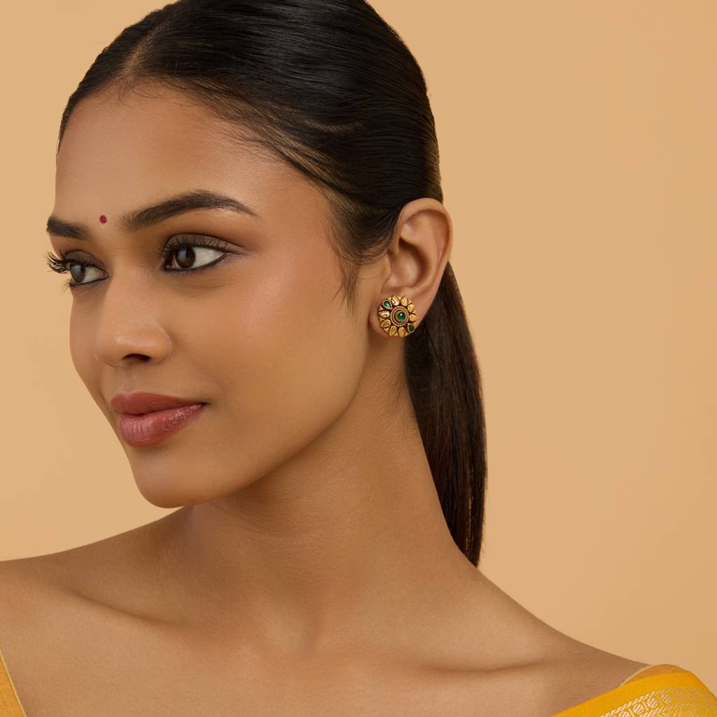 Kushal'S Fashion Jewellery Oxidised Gold-Plated Ethnic 92.5 Pure Silver Temple Studs-177440 : 425374