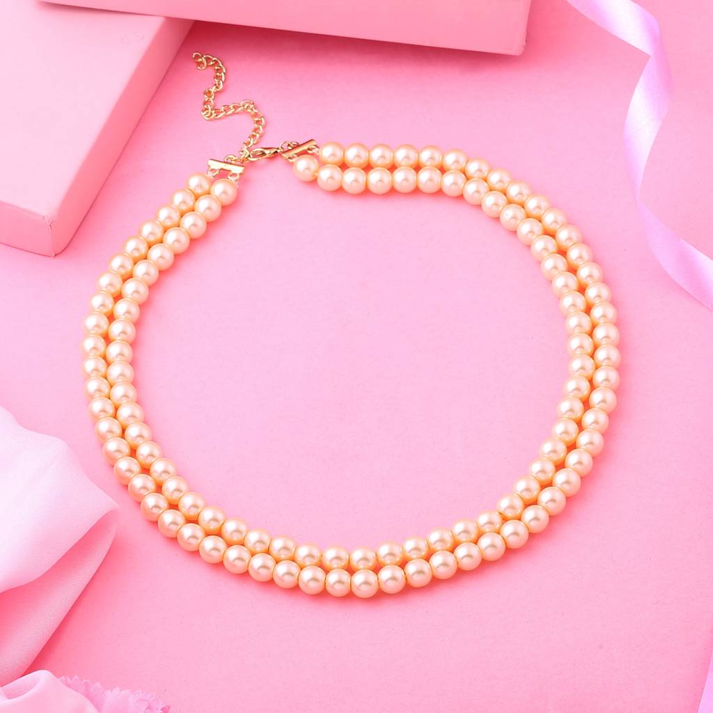 Estele Gold Plated Elegant & Refined Double Line Creamy Pearl Necklace For Women : 9969-IG-NKNK