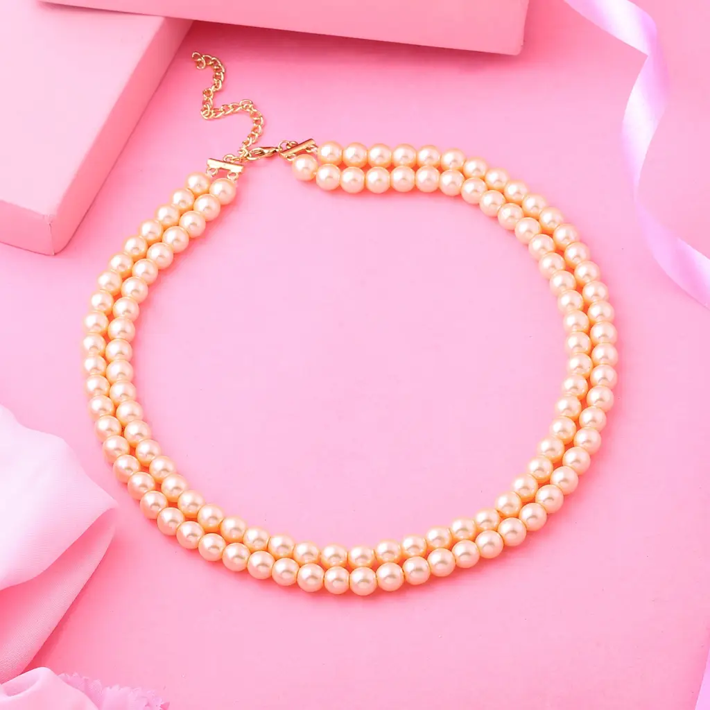 Estele Gold Plated Elegant & Refined Double Line Creamy Pearl Necklace For Women : 9969-IG-NKNK