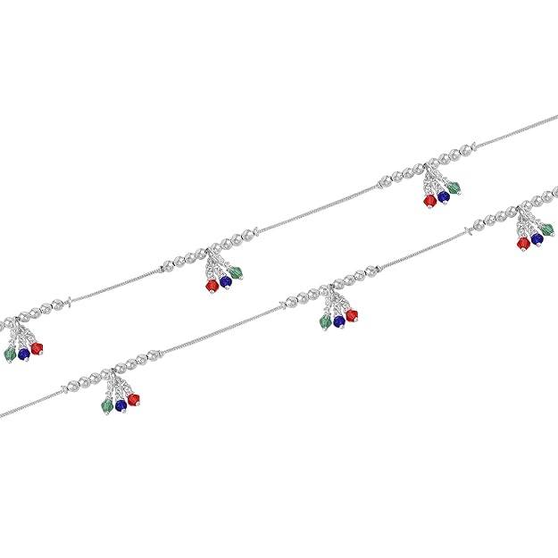 Fashion Jewelry Anklets For Women: Rhodium Plated Multi-Color Beads Pop: Lightweight Eye-Catching Anklets : OSAK006-IRMCANKLET