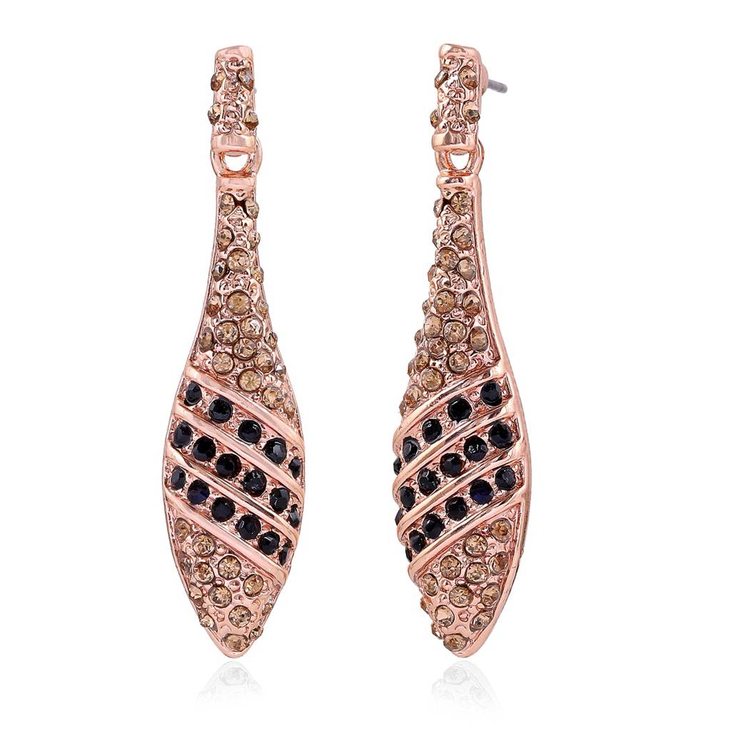 Estele Rosegold Plated Tear Drop Designer Earrings With Crystals For Women : 717709-IGER
