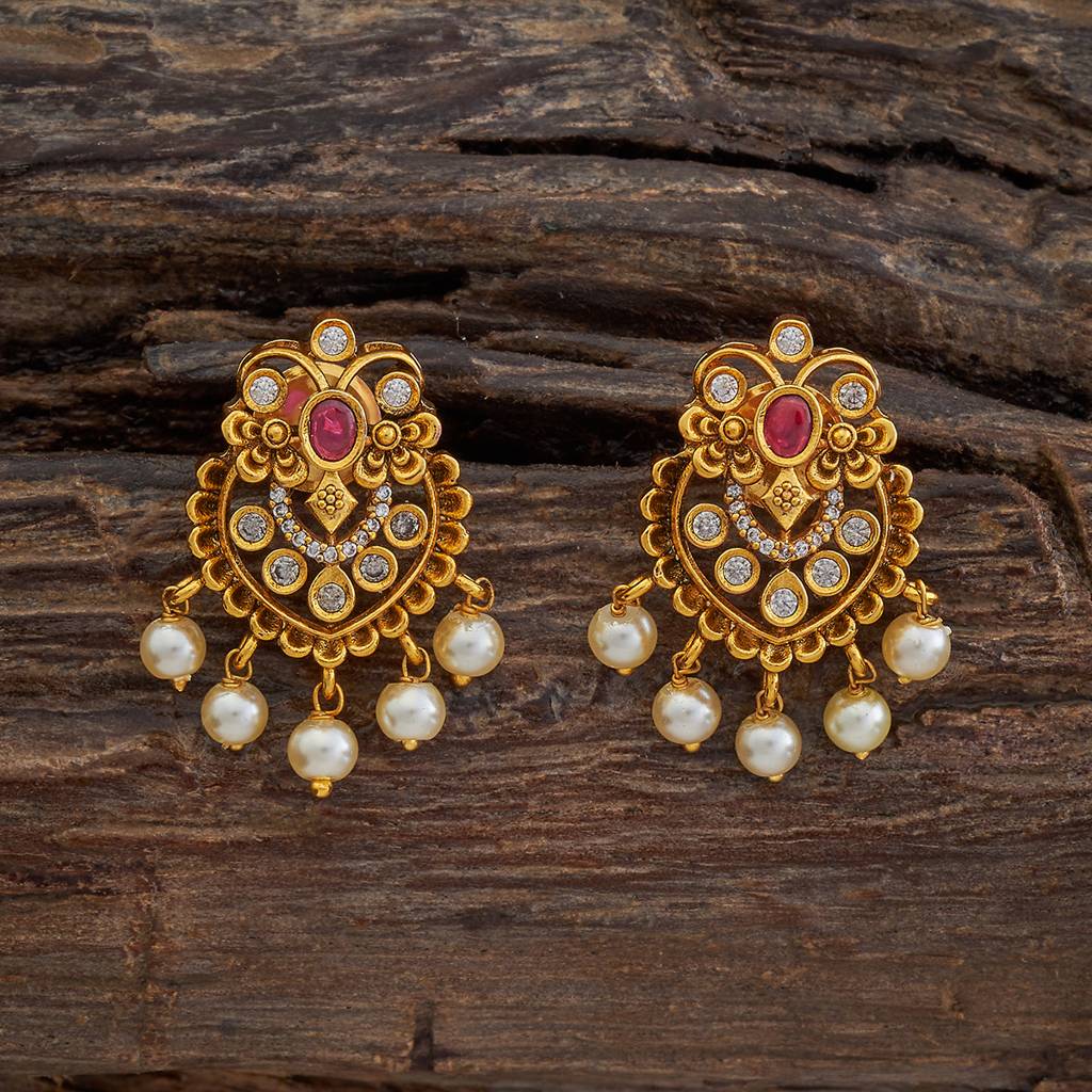 Kushal'S Fashion Jewellery Ruby Gold-Plated Ethnic Antique Studs-413069 : 413069