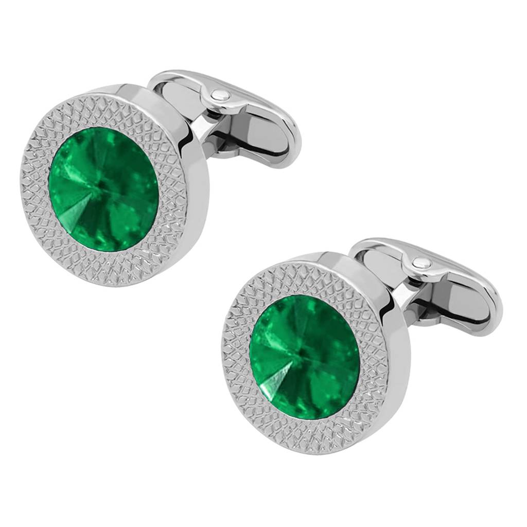 Green Silver Two Tone Cufflinks Set Stylish Accessories For Men & Boys Wedding Business Gift (Px9Cl96Grn) : PX9CL96GRN