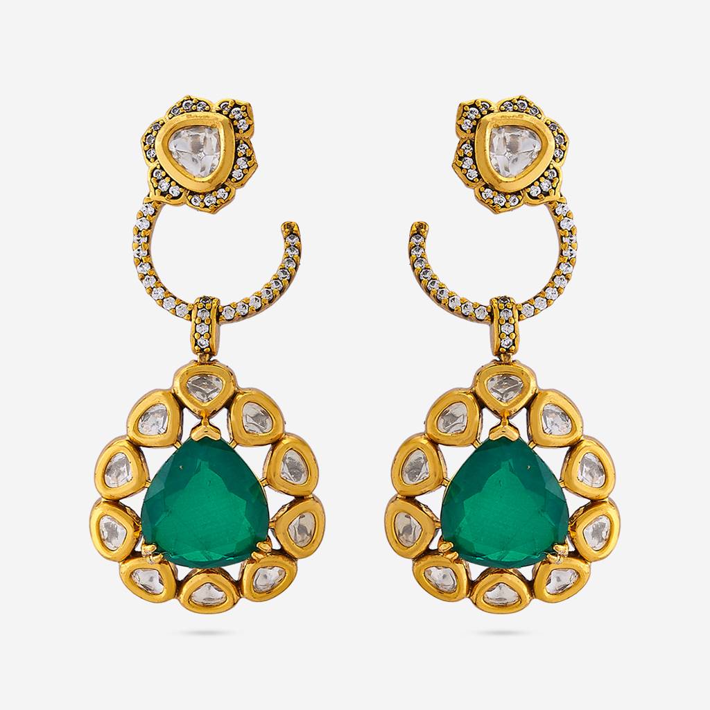 Kushal'S Fashion Jewellery Green Victorian Plated Ethnic Kundan Drops-184803 : 441253