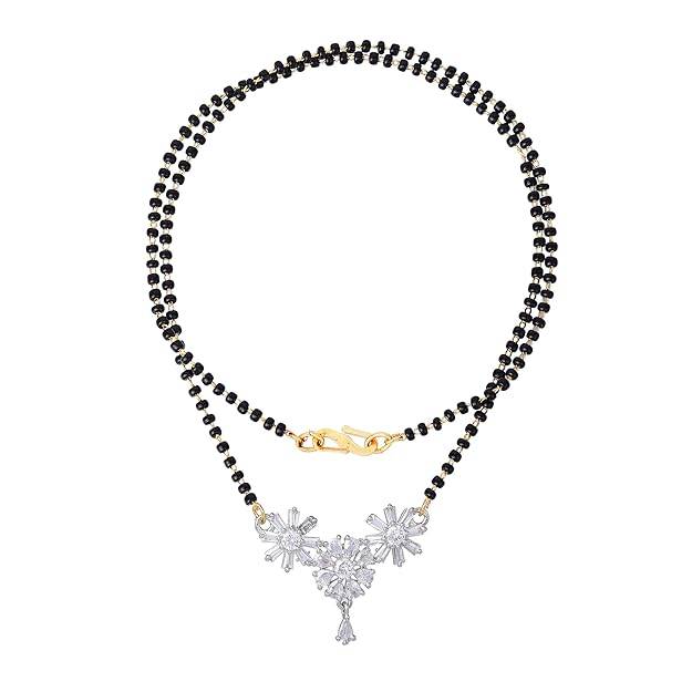 Estele Gold & Rhodium Plated Lush & Alluring Floral Elegance Mangalsutra Chain With Black Beads & White C : OSAKMS006-2TNWENK