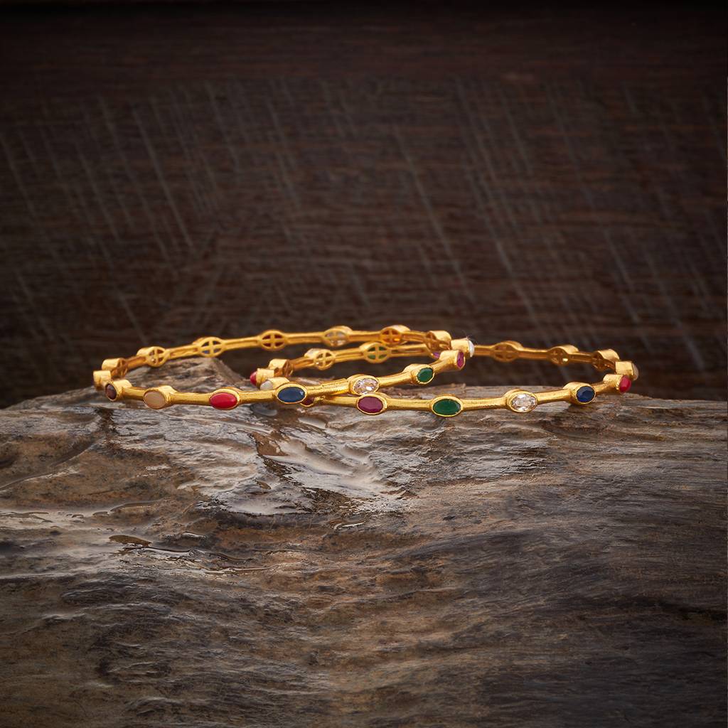 Kushal'S Fashion Jewellery Navaratna Gold-Plated Ethnic 92.5 Pure Silver Temple Bangles-177947 : 426468