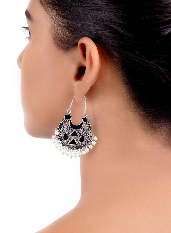 Rangabati Oxidized Silver Plated Earrings : 8907617887616