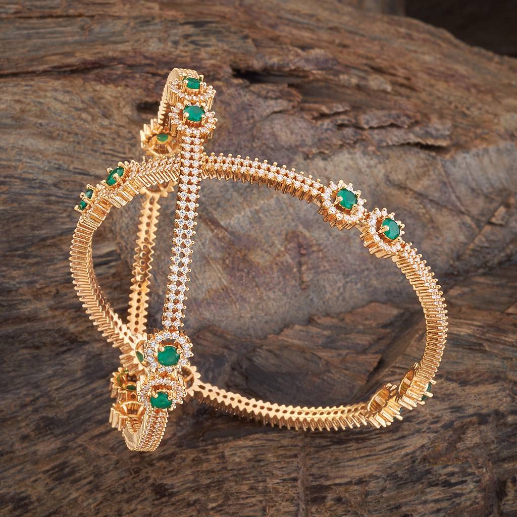 Kushal'S Fashion Jewellery Green Gold-Plated Party Wear Zircon Bangle : 424681