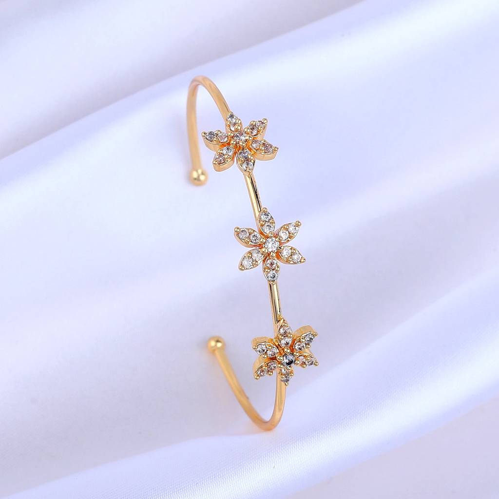 Estele Gold Plated Elegant Floral Designer Kada Bracelet With White American Diamonds|Luxurious Jewelry For Wo : AD-088-IGWEBR