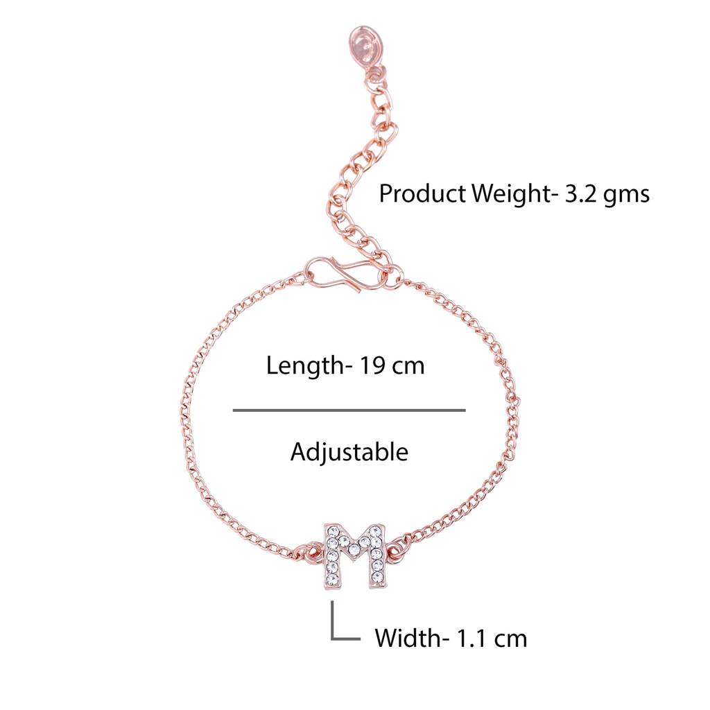 Estele Rosegold Plated Captivating Medium 'M' Letter Bracelet With Crystals For Women : 102178-RG-MBR