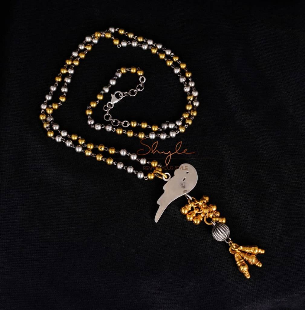 Anvaya Dual Tone Parrot Ghughri Ball Chain Necklace : SN1124