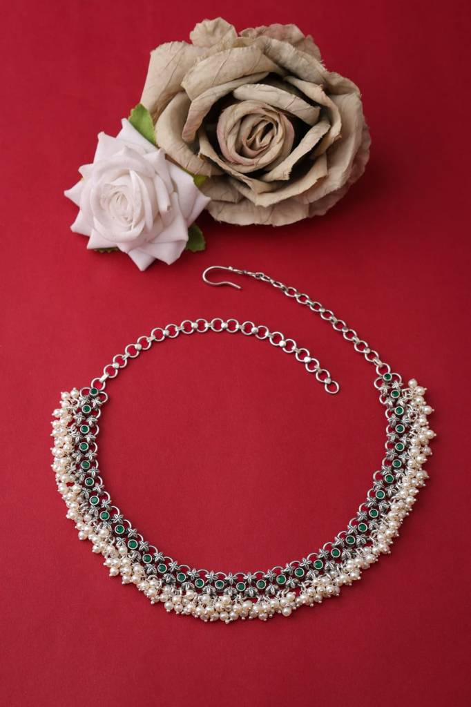 Tattva Green Jadau Pearl Drop Classic Necklace : SN55847