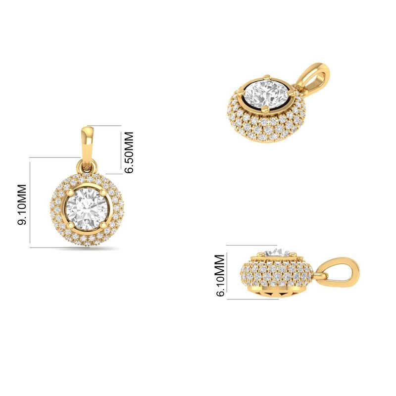 1.0Ct Round Moissanite Halo Pendant With Chain In 14Kt Gold Over Sterling Silver : TGDP-03