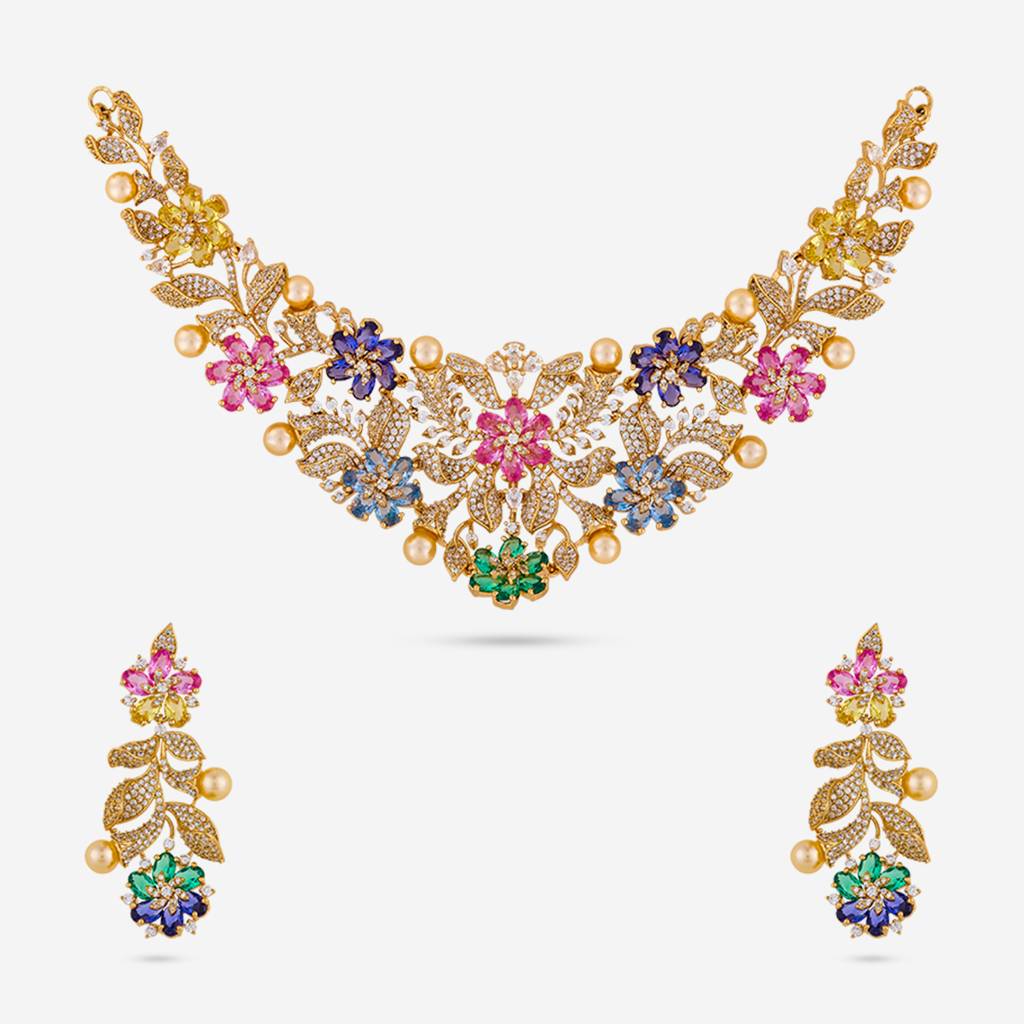 Multi  Gold-Plated Party Zircon Jewellery Set - 461260 : 461260