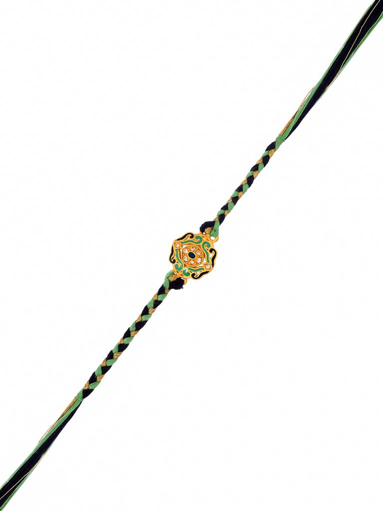 Green And Black Enamelled Thread Rakhi For Brother : 8905124524987