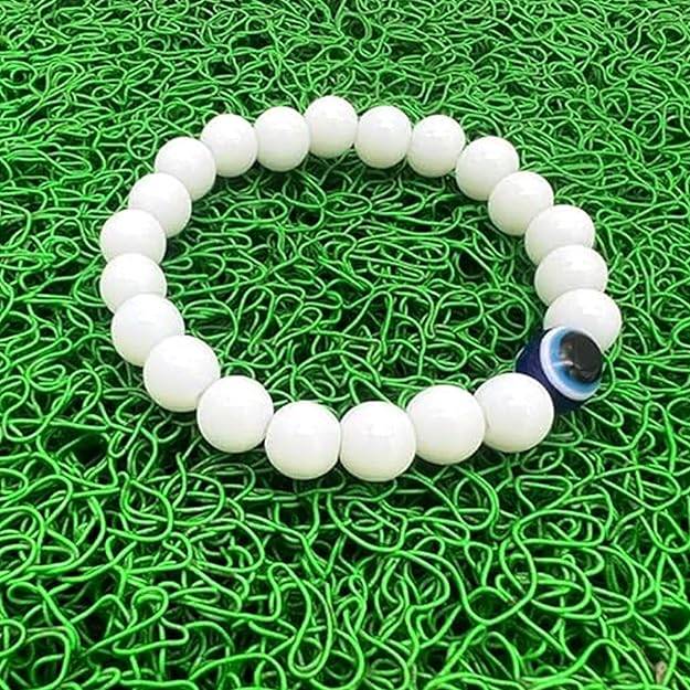 Gehena By Estele White Beaded Evil Eye Charm Bracelet For Unisex: Classic Spiritual Protection Wristband For  : OSAK013-IRWEBR