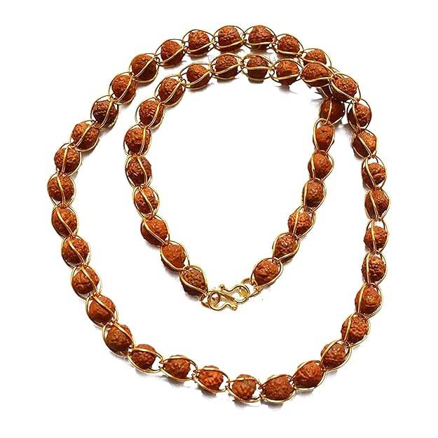 Elegant Gold Tone Rudraksha Mala Necklace Perfect For Devotional & Festive Wear For Men : OSAK015-IGBRNCHAIN