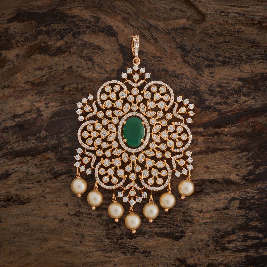 Kushal'S Fashion Jewellery Green Gold-Plated Party Zircon Pendant-182091 : 434981