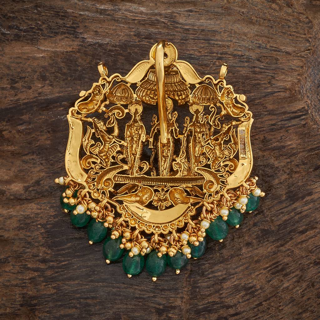 Kushal'S Fashion Jewellery Ruby-Green Oxidised Gold-Plated Ethnic 92.5 Pure Silver Temple Pendants-177136 : 424622