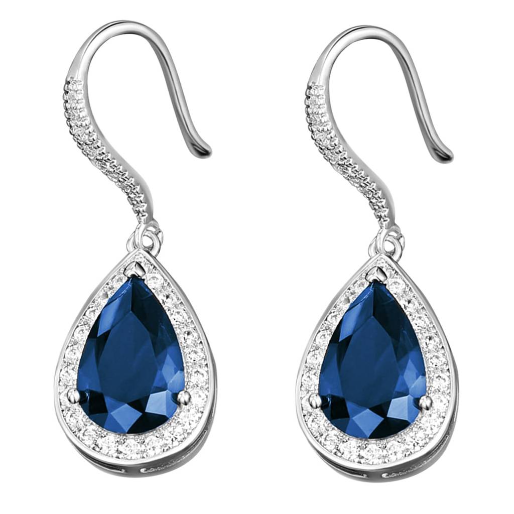 Silver Plated Blue Cubic Zirconia Studded Drop Earrings Fish Hook Back Fashion Jewellery For Women & Girls : PX8E173B