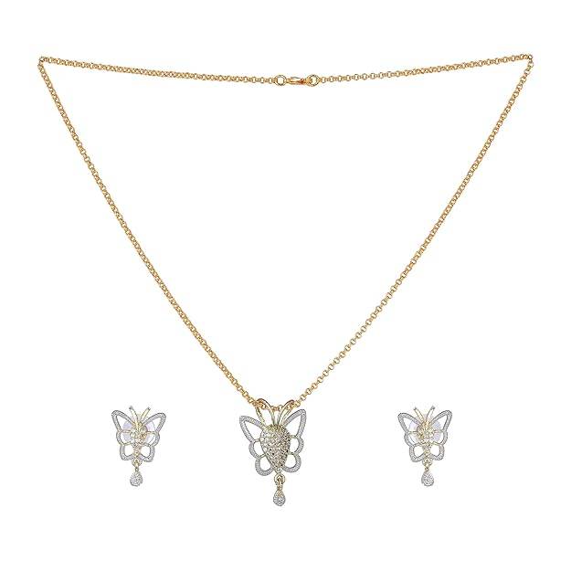 lry Combo Of Pendant Set For Women: Gold & Rhodium Plated Cz White Trendy & Luxurious Butterfly Desig : OSAKCOM013-2TNWEPDERBRFN