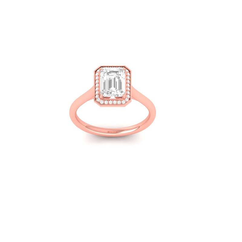 Elegant Halo Engagement Ring With Emerald Cut Moissanite 14K Gold Plated : TGDR-620-R-6