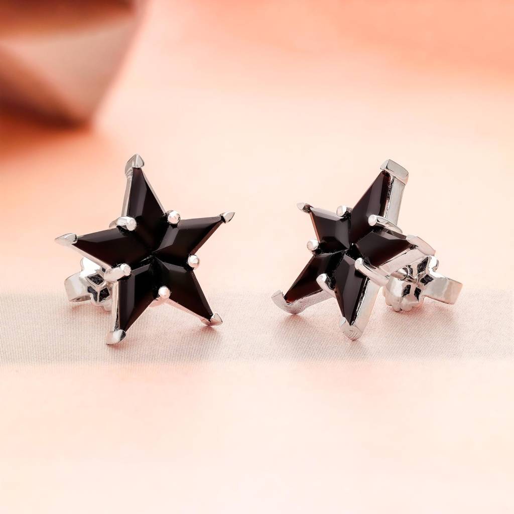 925 Silver Black Star Stud Earrings Â Celestial Gothic Jewelry Handmade Design : SE_000585