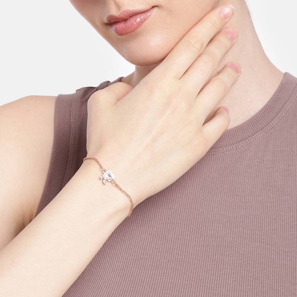 Estele Rosegold Plated Captivating Medium 'R' Letter Bracelet With Crystals For Women : 102178-RG-RBR