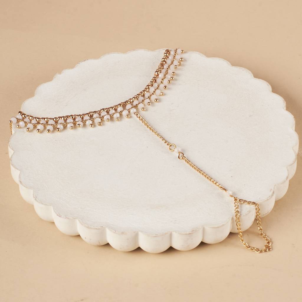 Opal Bead Hand Chain : HA14275-G-WHT