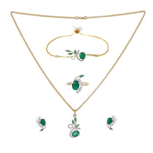 lry Combo Of Pendant Set For Women: Gold & Rhodium Plated Green American Diamond Contemporary Luxury  : OSAKCOM012-2TNGNPDERBRFN