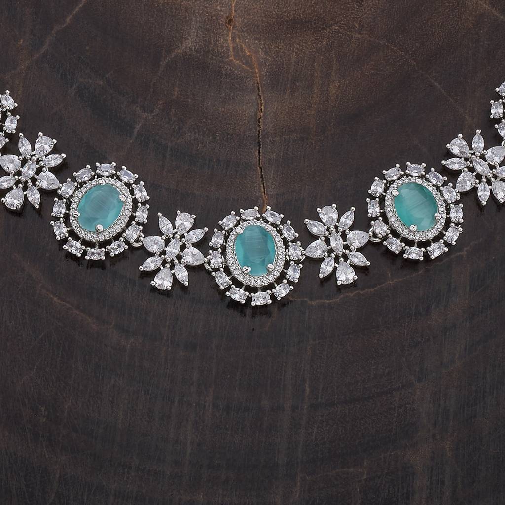 Kushal'S Fashion Jewellery Rhodium-Plated Ruby & Cubic Zirconia Studded Jewellery Set-177108 : 424548