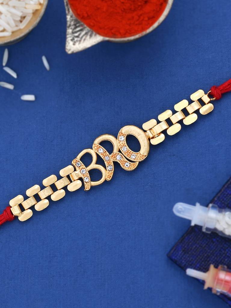 Bro A Gem Embellished Gold Tone Rakhi : 8905124461725
