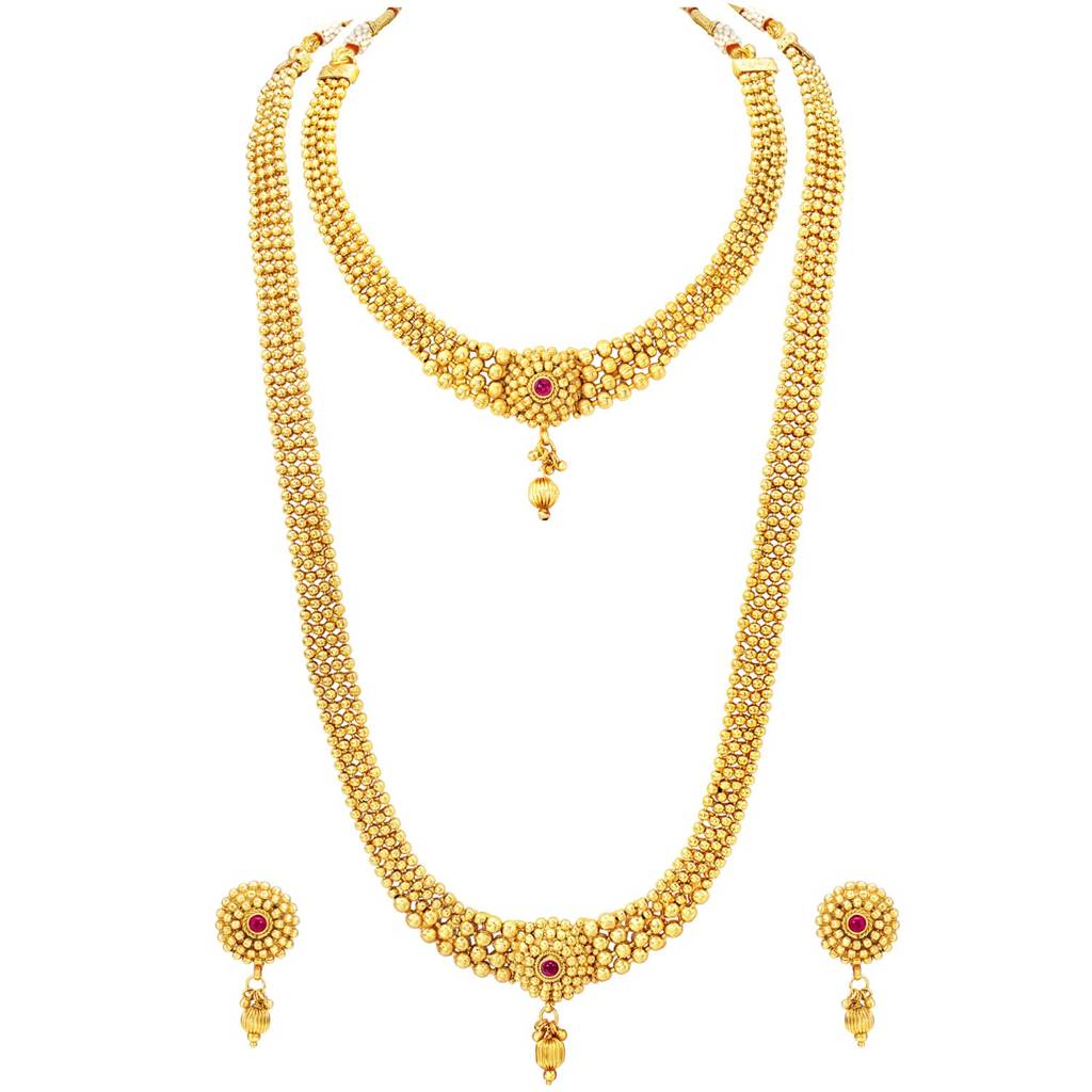 Traditional Gold Plated Maharani Haar Necklace With Earrings South Style Indian Bridal Jewellery Set Gift For W : PF04BR3398RP