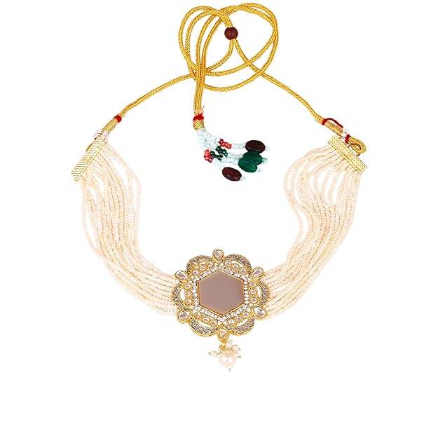 Estele Gold Plated Ravishing Designer Gehena Necklace Set With White Pearls For Women : PJ-025-IGMCNKER