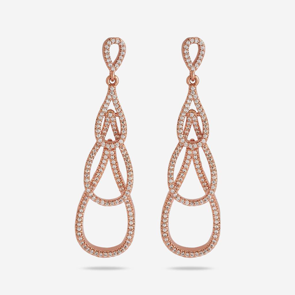 Kushal'S Fashion Jewellery White Rose Gold-Plated Party Zircon Drop Earrings-169469 : 407939