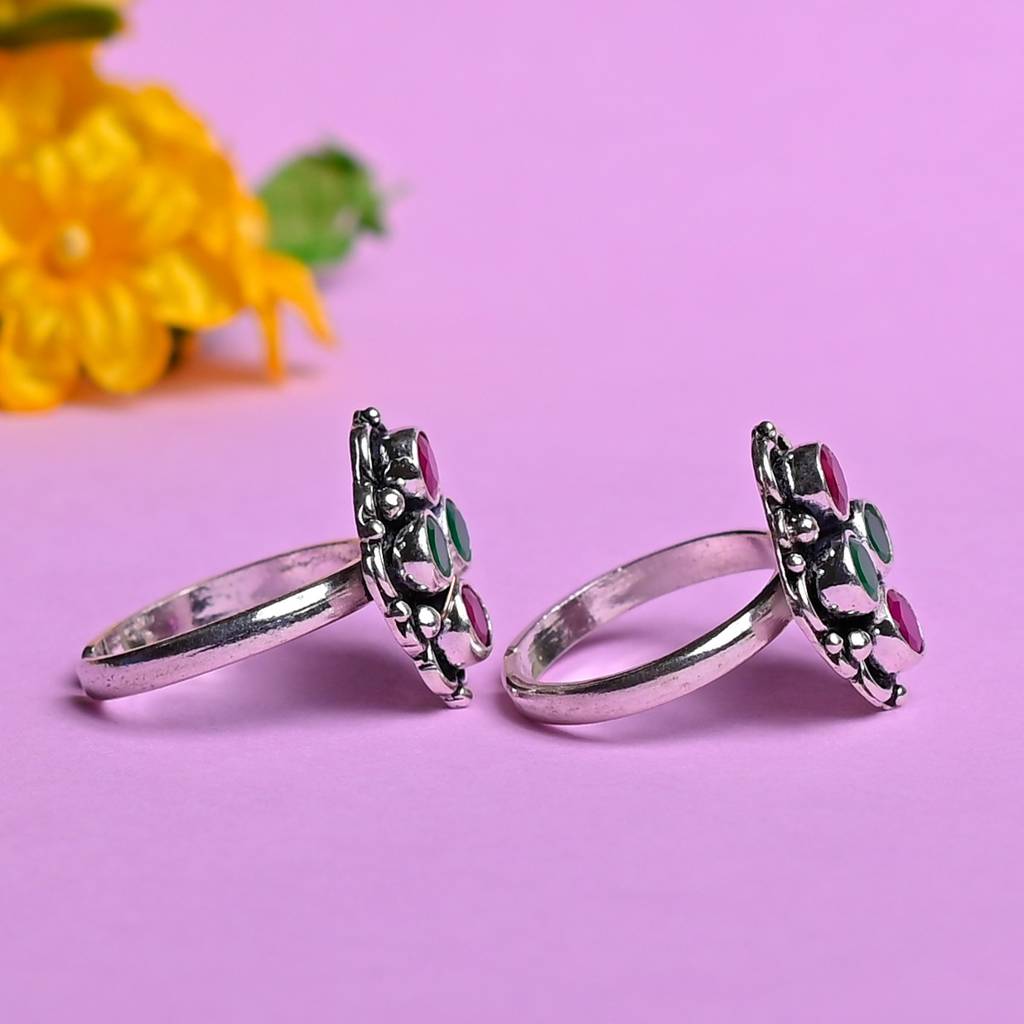 Oxidised 92.5 Silver Quad Stone Ring : SKU1051