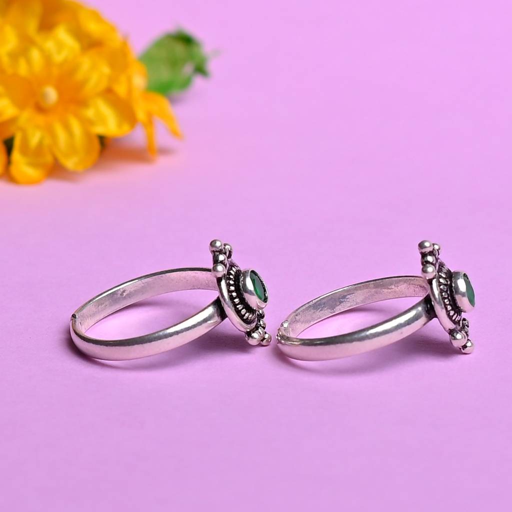 Oxidised 92.5 Silver Green Stone Ring : SKU1052