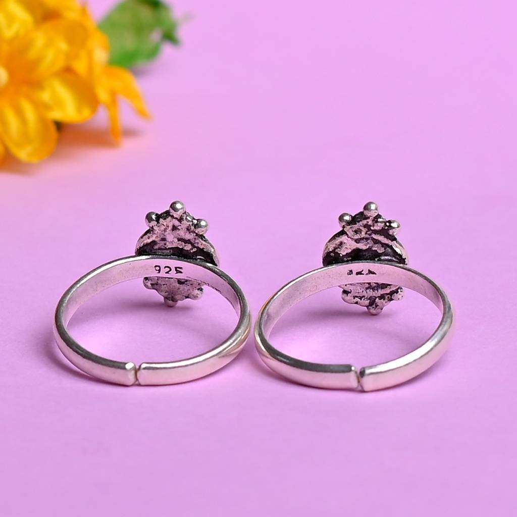 Oxidised 92.5 Silver Green Stone Ring : SKU1052