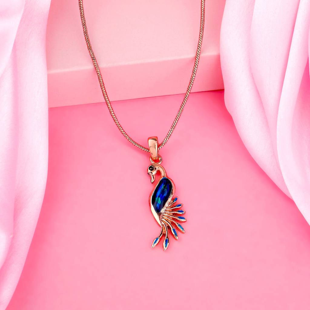 Estele Rosegold Plated Peacock Shaped Pendant With Enamel For Women : 896-RGPENDANT