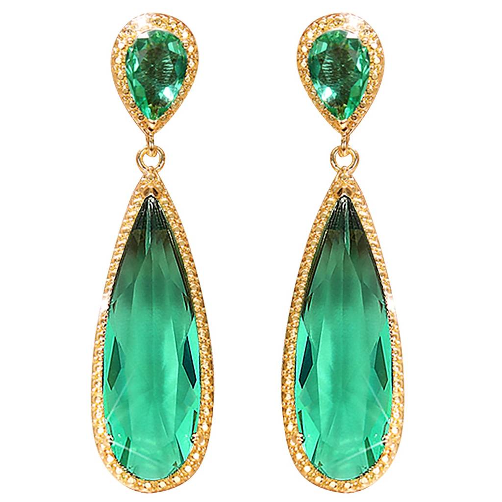 Crystal Studded Gold Plated Dangle Earrings Fashion Wear Stylish Jewellery Gift For Girls & Women (Px8E78Grn) : PX8E78GRN