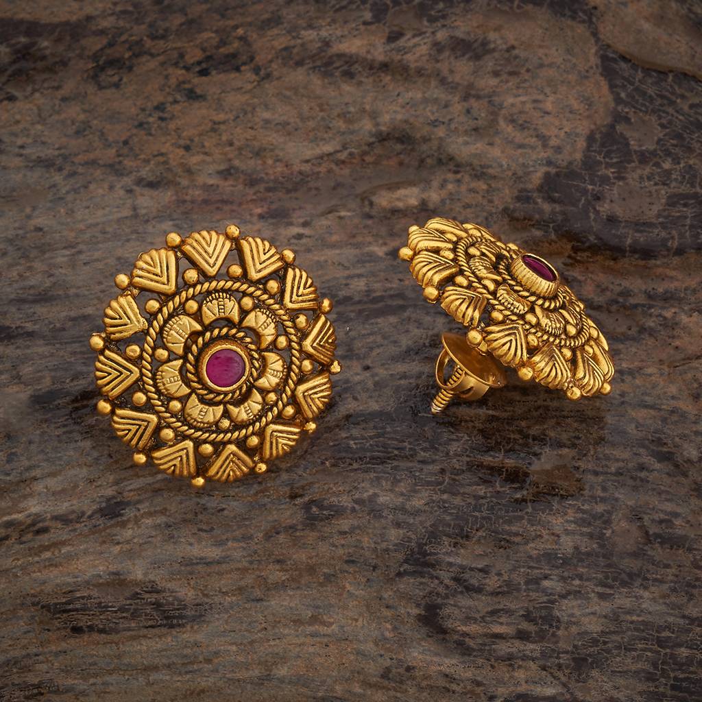 Kushal'S Fashion Jewellery Oxidised Gold-Plated Ethnic 92.5 Pure Silver Temple Studs-177449 : 425380