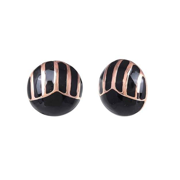 Rosegold Plated Classic Black Enamel Ornamented Stud Earrings For Girls : 143701-RGER