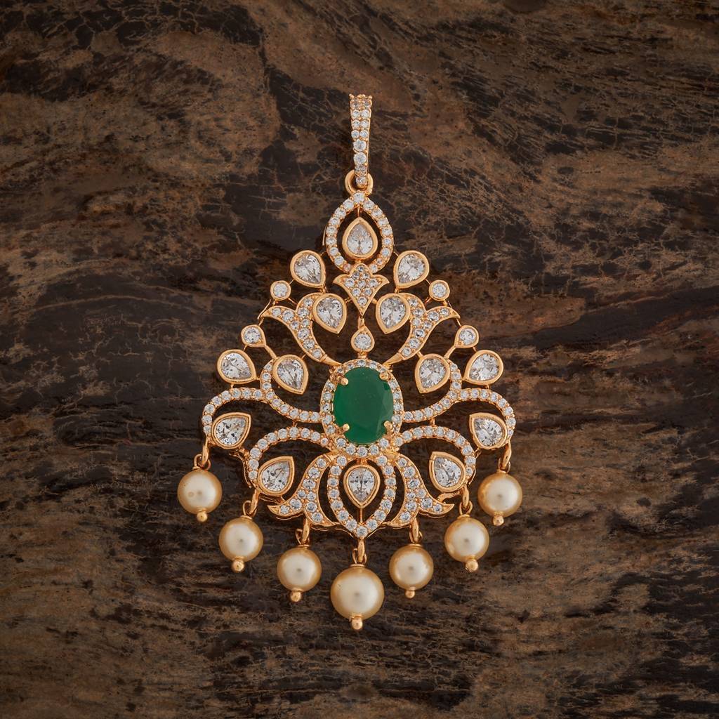 Kushal'S Fashion Jewellery Green Gold-Plated Party Zircon Pendant-434976 : 434976