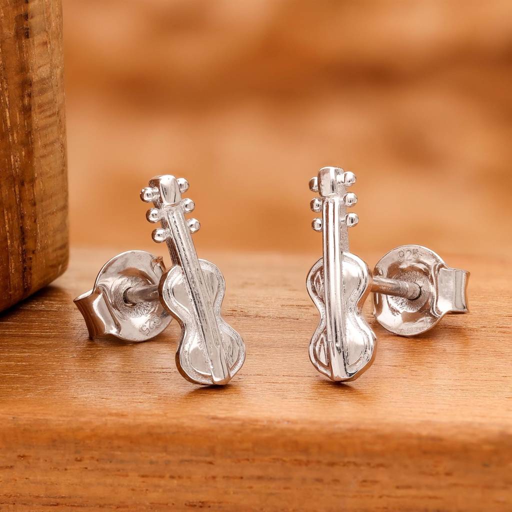 925 Silver Violin Stud Earrings | Music Inspired Jewelry Gift : SE_000885